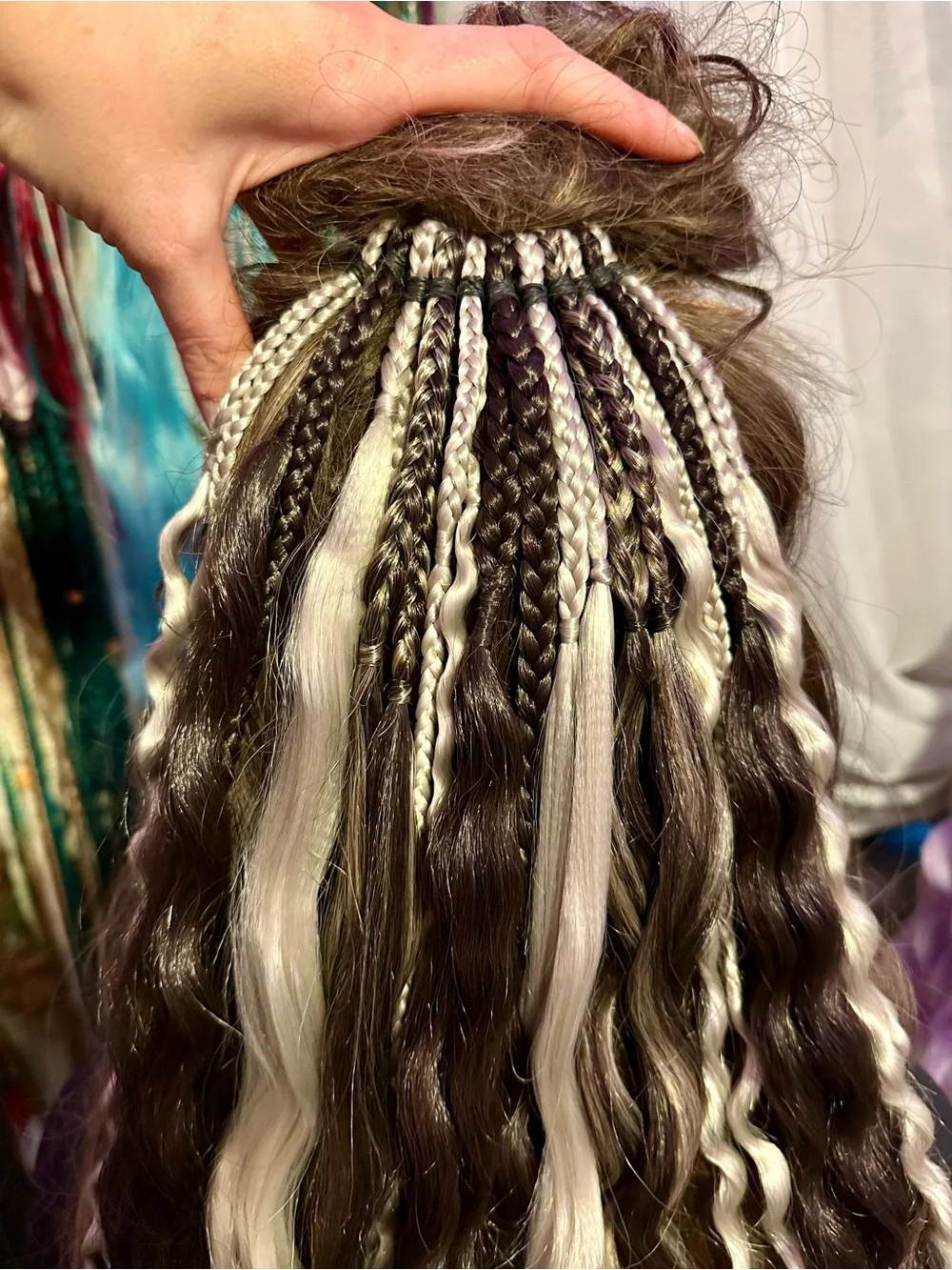 Hand-Tied Women's Hair Extensions in Brown with White Highlights